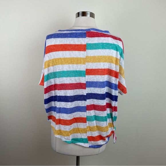 Andree By Unit Colorful Red White Blue Stripe Blouse Top Women Size Medium Boho - Picture 4 of 5